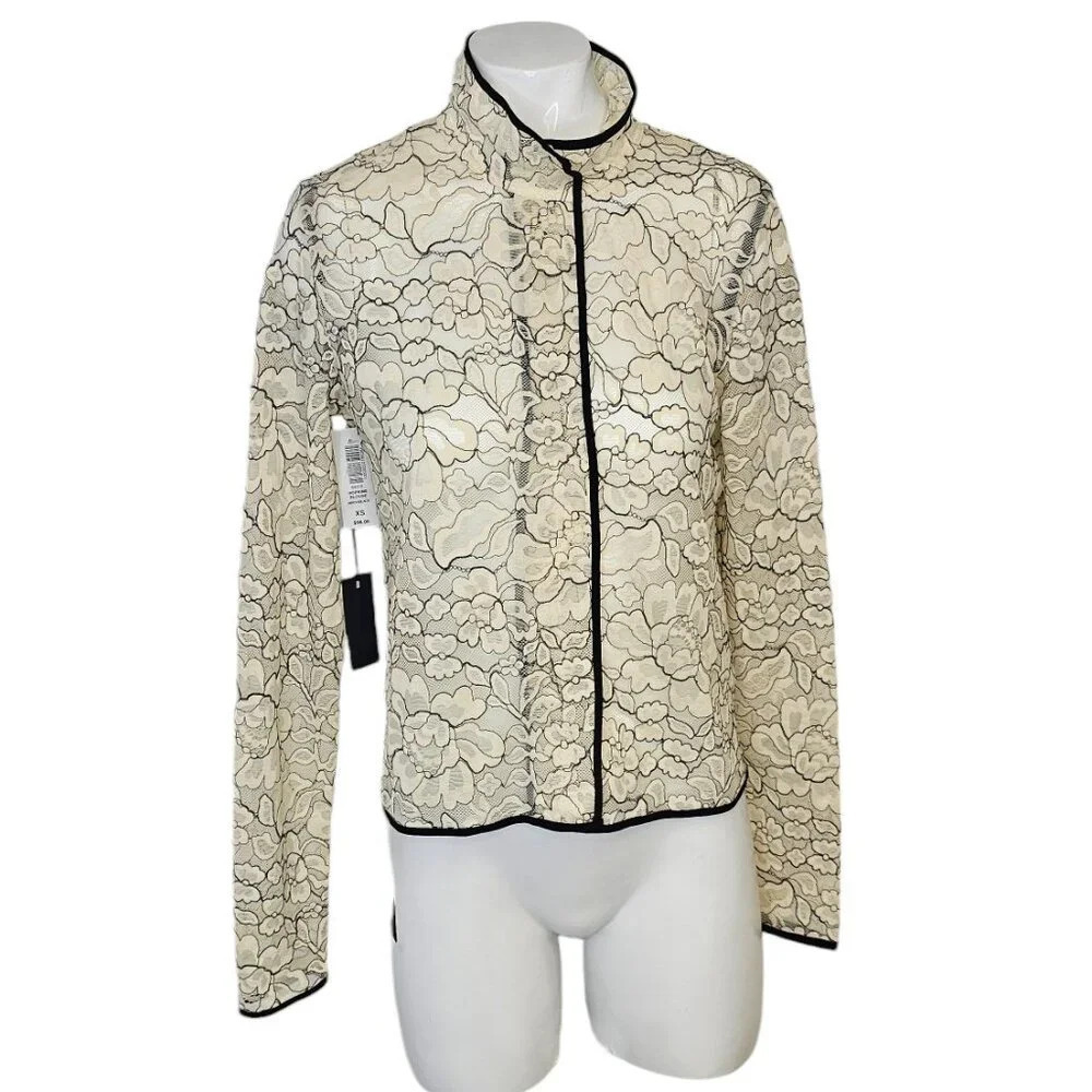 Aritzia Babaton Hopkins Blouse Size XS Sheer Floral Lace NWT Birch Black